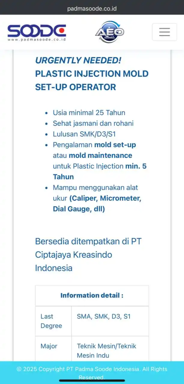 Image from LOWONGAN PEKERJAAN JABODETABEK - KARAWANG: https://www.padmasoode.co.id/career...