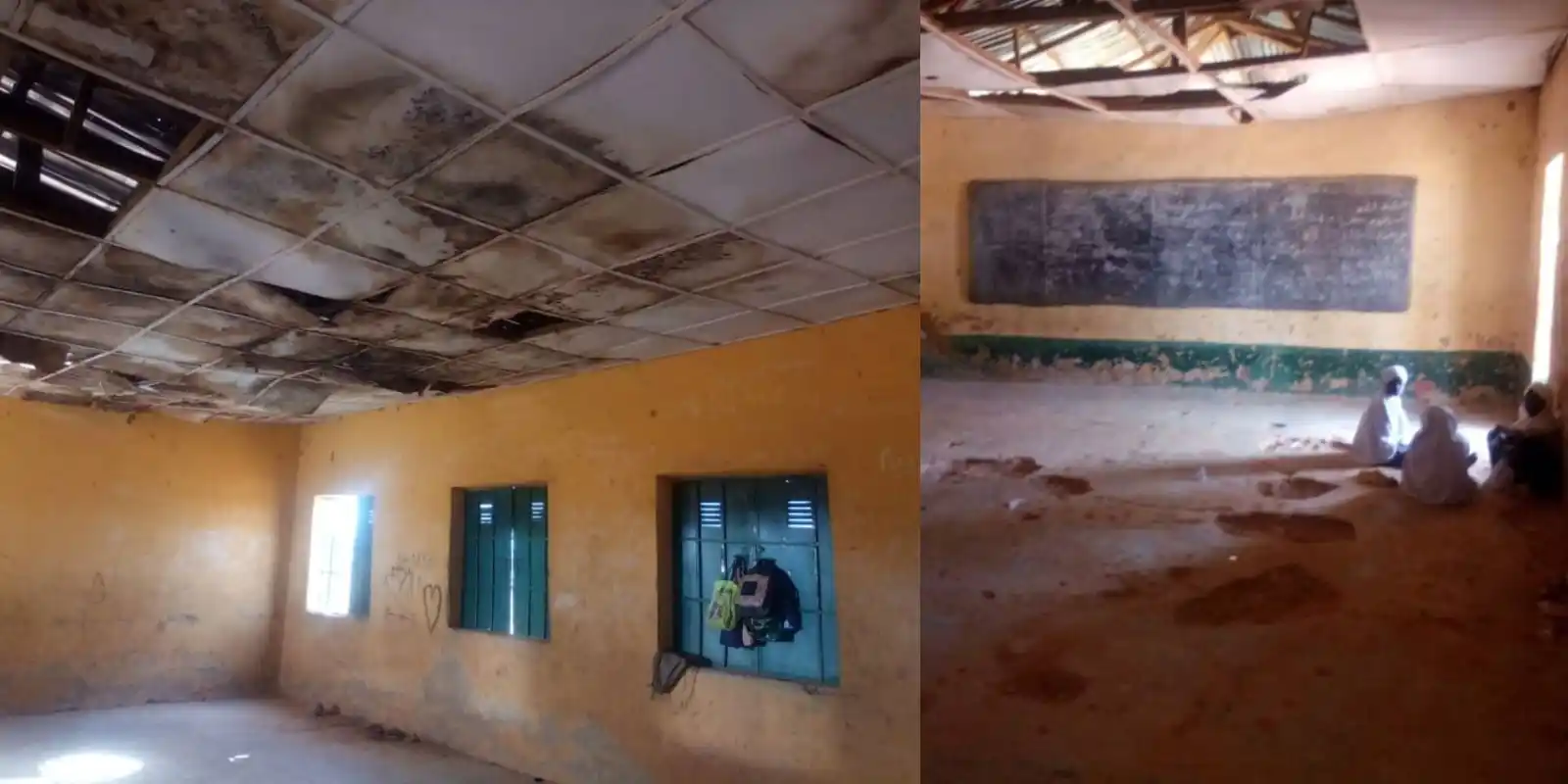 Image from Sahara Reporters: Kaduna Government School Reels Under Leaking Roofs, Lacks Furniture Fo...