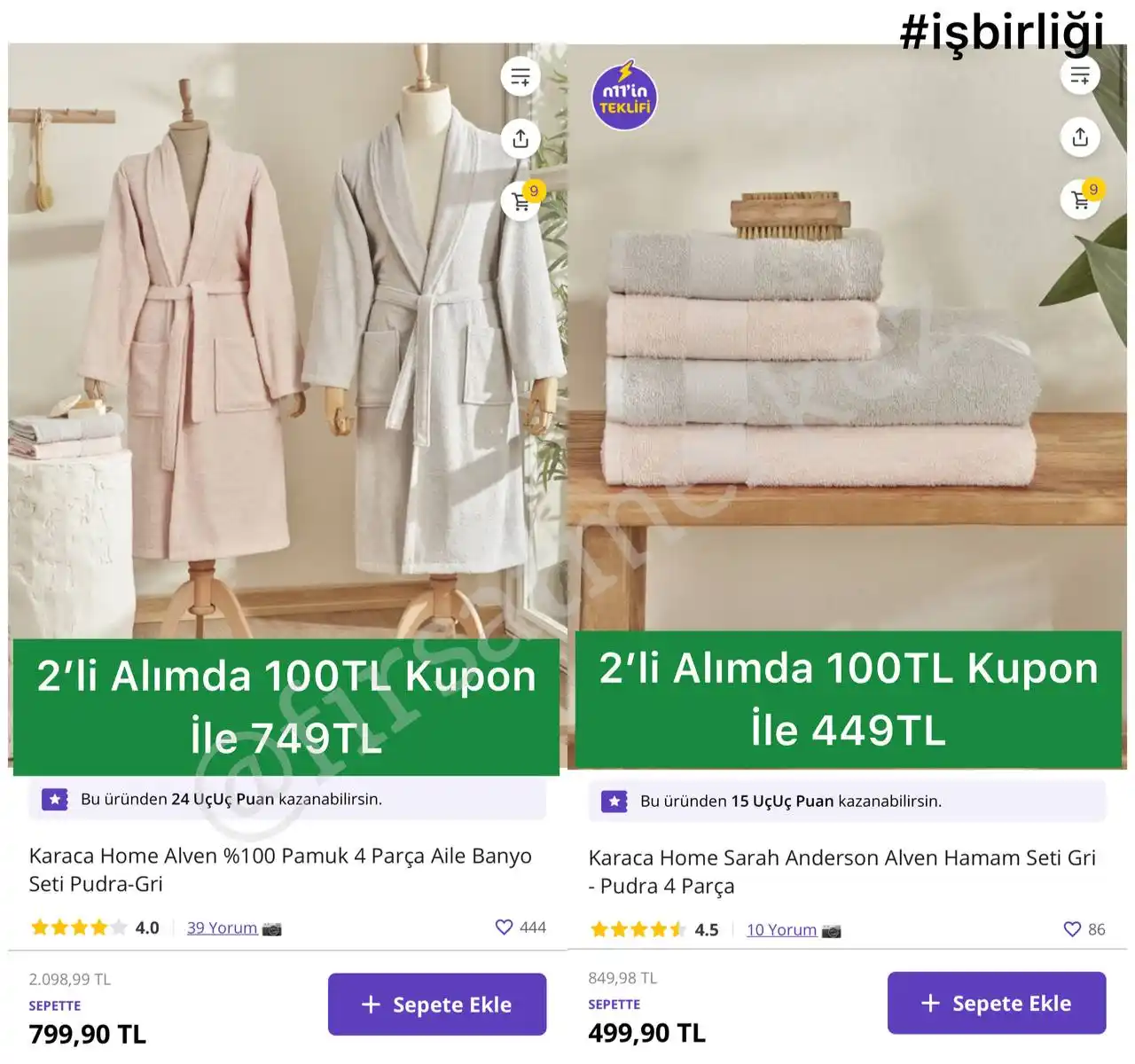 Image from İndirim Fırsat Merkezi: 🔥Karaca Home Alven Pamuk 4 Parça Aile Banyo Seti ✅799TL - 2’li Alım...