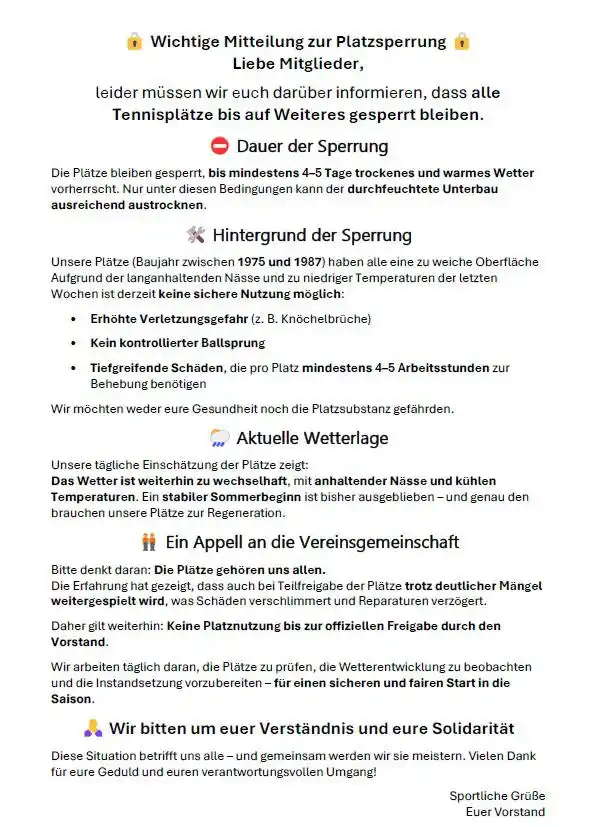 Image from TC Wangen News 🎾: Leider müssen wir mit unseren Plätzen weiterhin geduldig sein… 🎾🌧️...