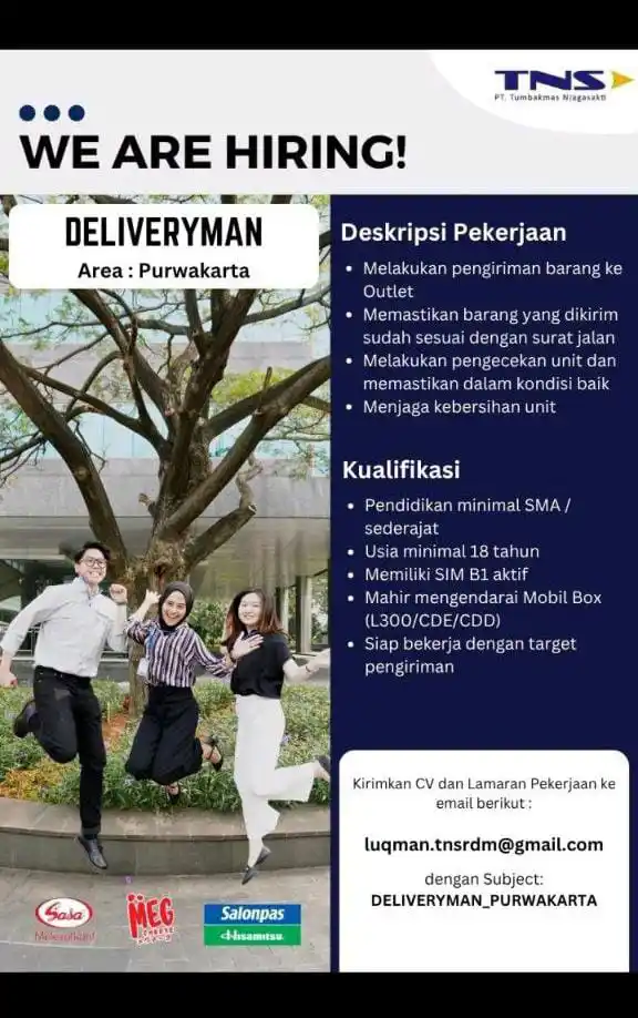 Image from LOWONGAN PEKERJAAN JABODETABEK - KARAWANG: luqman.tnsrdm@gmail.com Subjek: deliveryman_purwakarta...