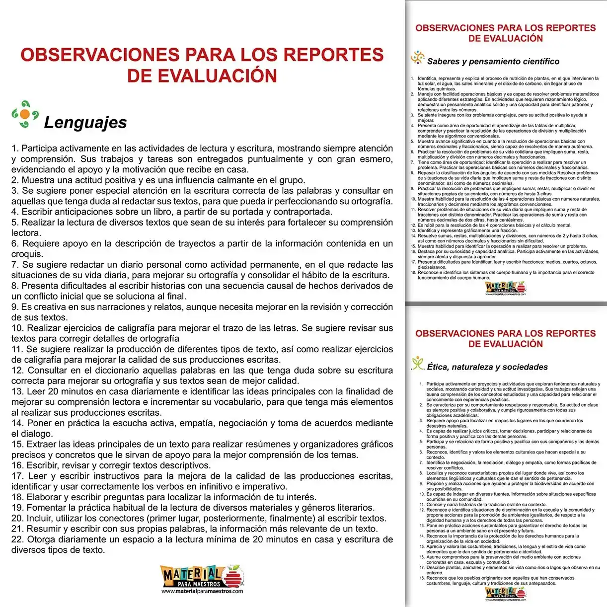 Image from Sexto Grado - Material para Maestros: ⚠️¡MATERIAL GRATIS! Observaciones y recomendaciones para los reportes...