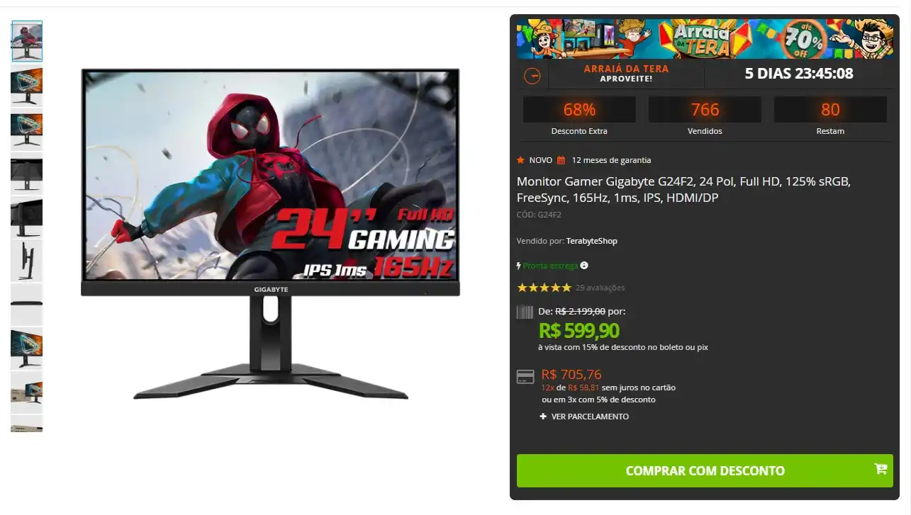 Image from GPCR Promo - Hardware e Tecnologia: 🔥🔥Monitor Gamer Gigabyte G24F2, 24 Pol, Full HD, 125% sRGB, FreeSync...