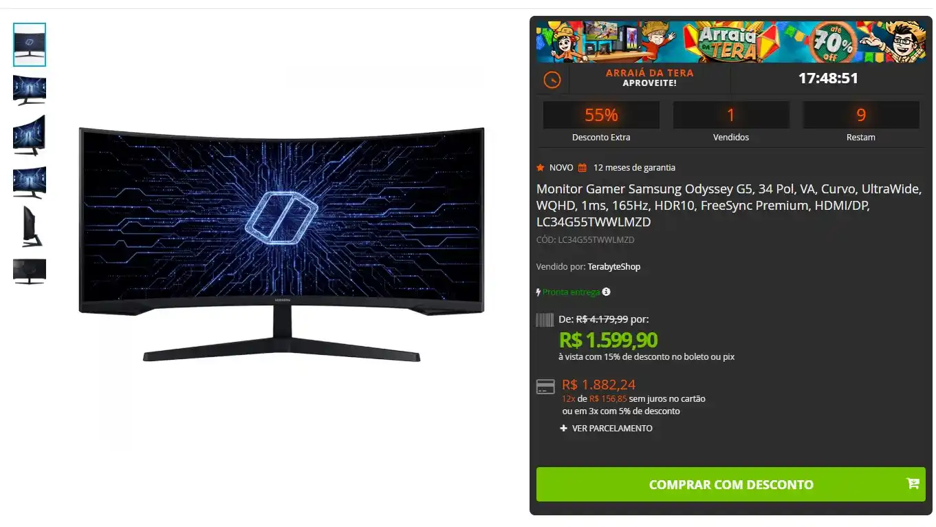 Image from GPCR Promo - Hardware e Tecnologia: 🔥Monitor Gamer Samsung Odyssey G5, 34 Pol, VA, Curvo, UltraWide, WQHD...