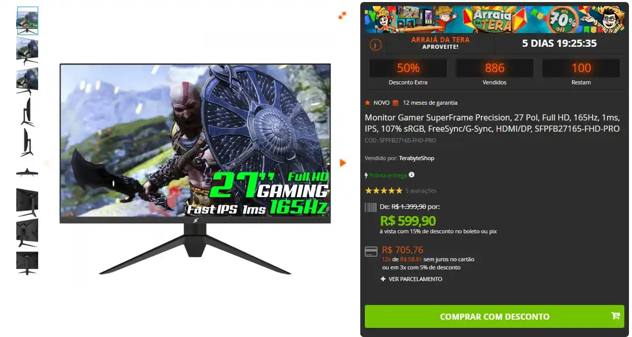 Image from GPCR Promo - Hardware e Tecnologia: 🔥🔥Monitor Gamer SuperFrame Precision, 27 Pol, Full HD, 165Hz, 1ms, I...