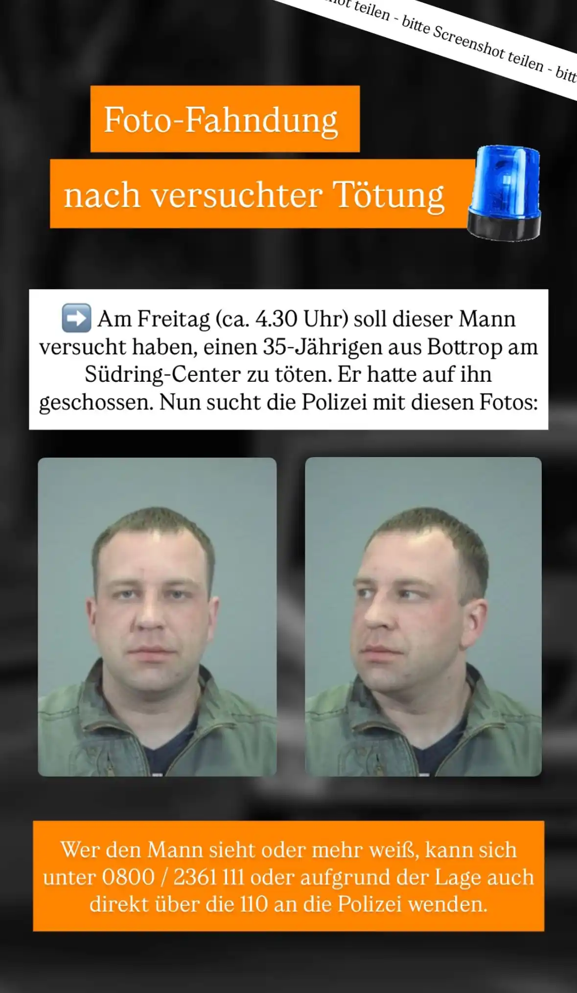Image from dein.bottrop : Nachdem er einen Bottroper (35) angeschossen und lebensbedrohlich verl...