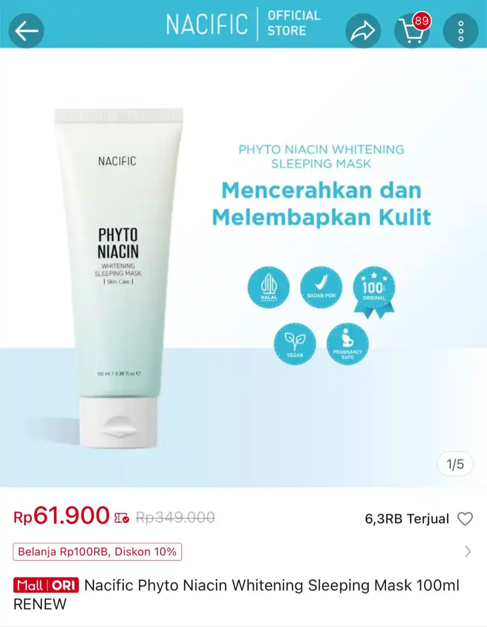 Image from Racun Shopee Receh: Nacific Phyto Niacin Whitening Sleeping Mask 100ml RENEW https://s.sho...