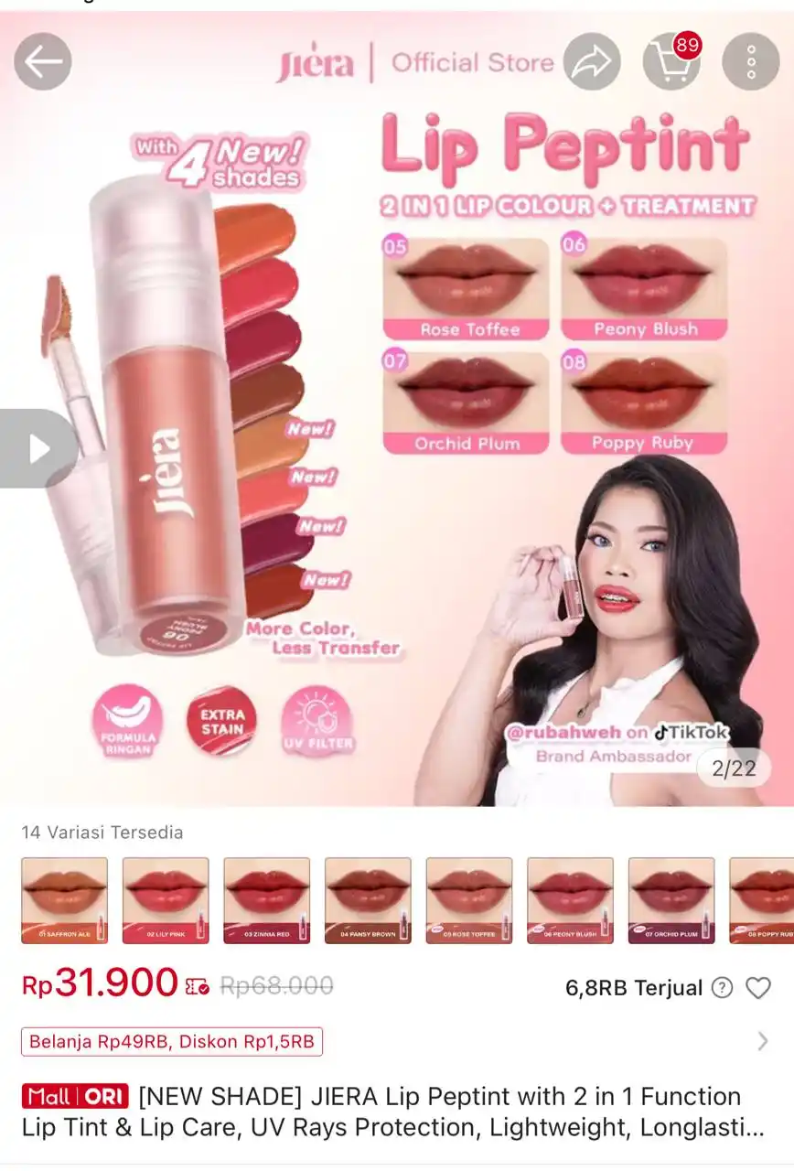 Image from Racun Shopee Receh: [NEW SHADE] JIERA Lip Peptint with 2 in 1 Function Lip Tint & Lip Care...