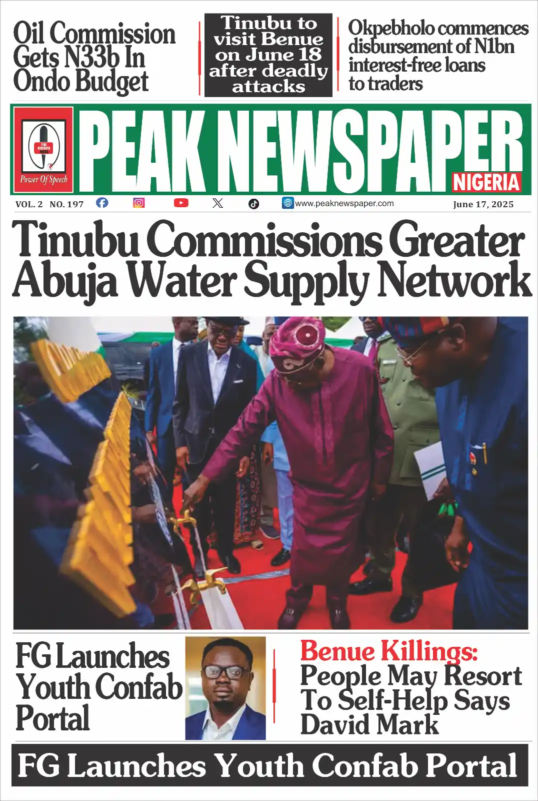 Image from Peak Newspaper Nigeria: Peak Newspaper Nigeria headline stories, Tuesday June 17, 2025. Read ...