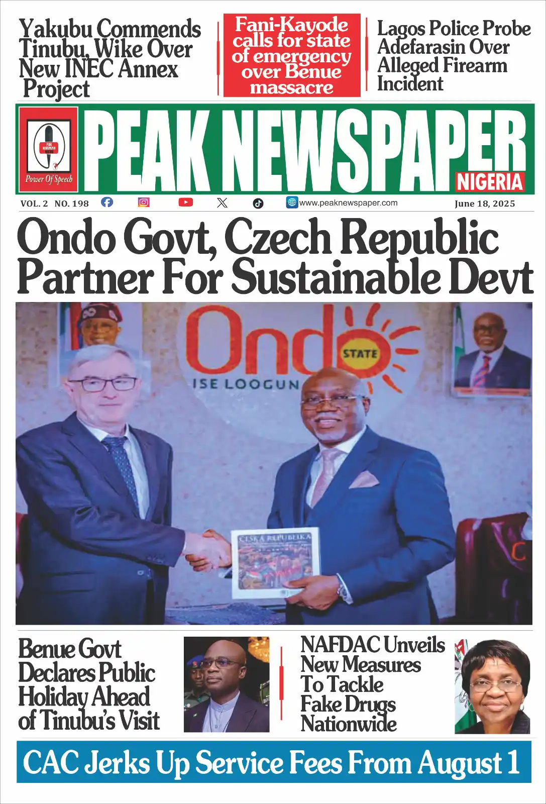 Image from Peak Newspaper Nigeria: Peak Newspaper Nigeria headline stories, Wednesday June 18, 2025. Rea...