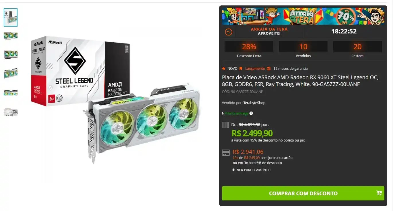 Image from GPCR Promo - Hardware e Tecnologia: 🔥Placa de Vídeo ASRock AMD Radeon RX 9060 XT Steel Legend OC, 8GB 💲...