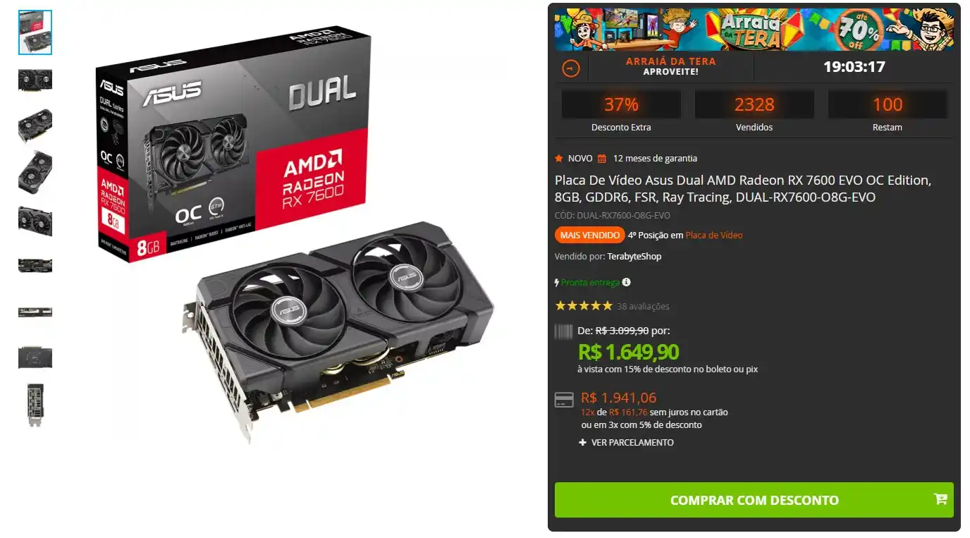 Image from GPCR Promo - Hardware e Tecnologia: 🔥Placa De Vídeo Asus Dual AMD Radeon RX 7600 EVO OC Edition, 8GB, GDD...