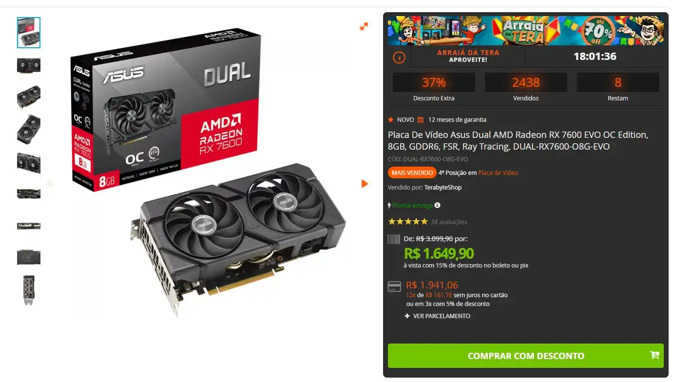 Image from GPCR Promo - Hardware e Tecnologia: 🔥Placa De Vídeo Asus Dual AMD Radeon RX 7600 EVO OC Edition, 8GB, GDD...
