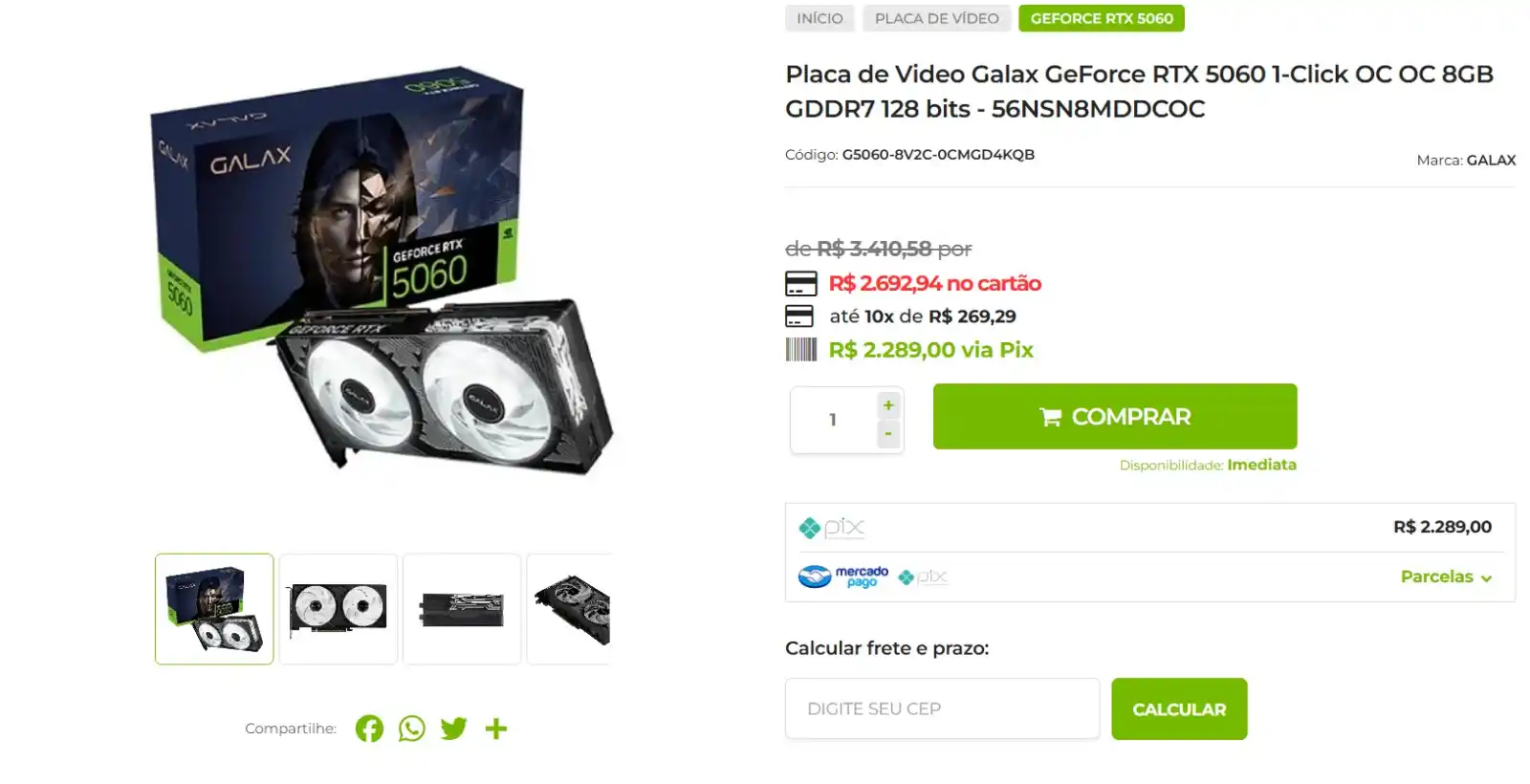 Image from GPCR Promo - Hardware e Tecnologia: 🔥Placa de Video Galax GeForce RTX 5060 1-Click OC OC 8GB GDDR7   - 3 ...