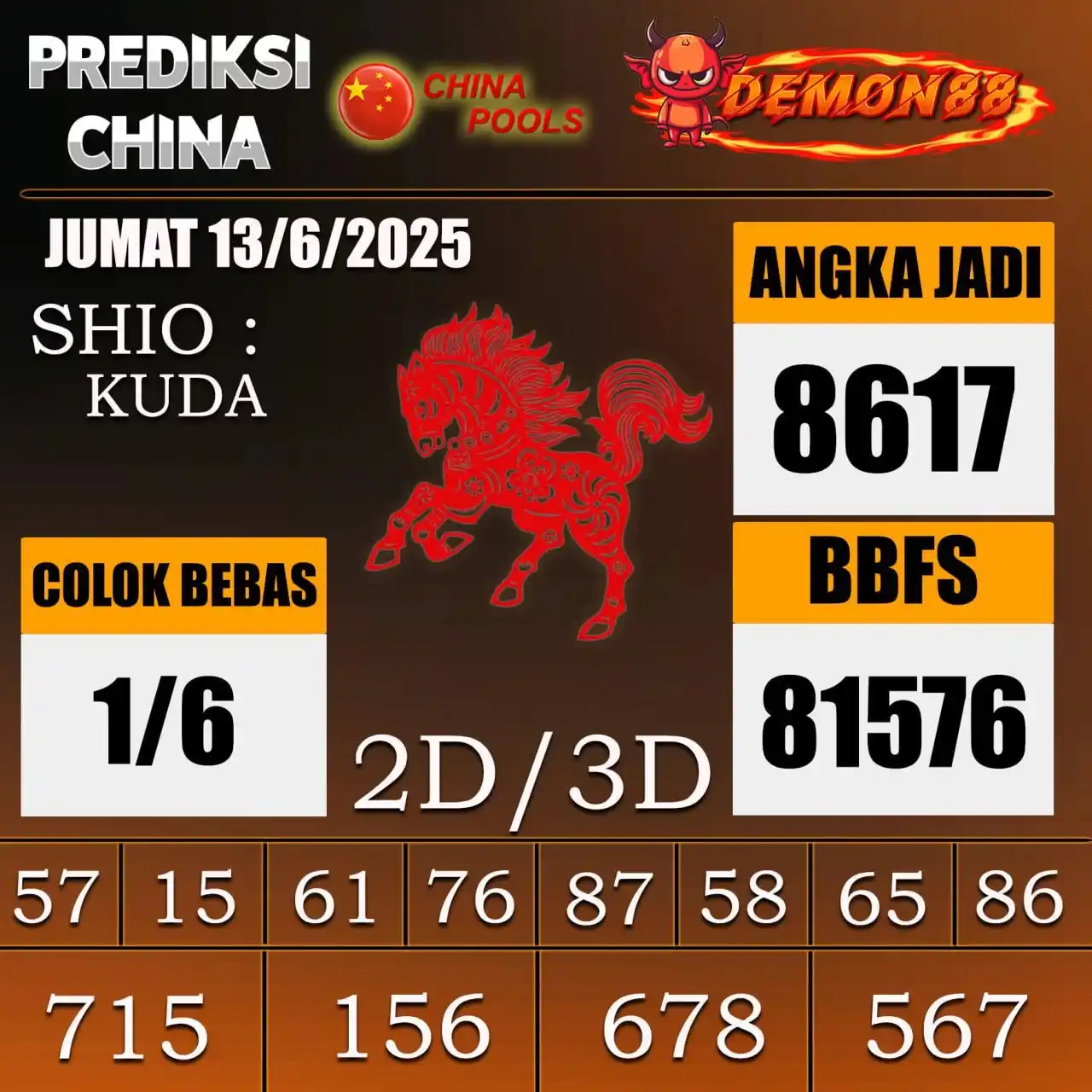 Image from PREDIKSI TOGEL ONLINE 4D DEMON88 Situs TOTO Togel 4D Online Terbaik Bandar Togel Online Terpercaya: PREDIKSI TOGEL CHINA 🇨🇳🇨🇳🇨🇳🇨🇳🇨🇳🇨🇳 13 June 2025 BBFS : 815...