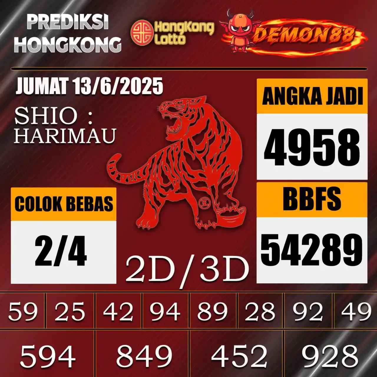 Image from PREDIKSI TOGEL ONLINE 4D DEMON88 Situs TOTO Togel 4D Online Terbaik Bandar Togel Online Terpercaya: PREDIKSI TOGEL HONGKONG 🇭🇰🇭🇰🇭🇰🇭🇰🇭🇰🇭🇰 13 June 2025 BBFS : 5...