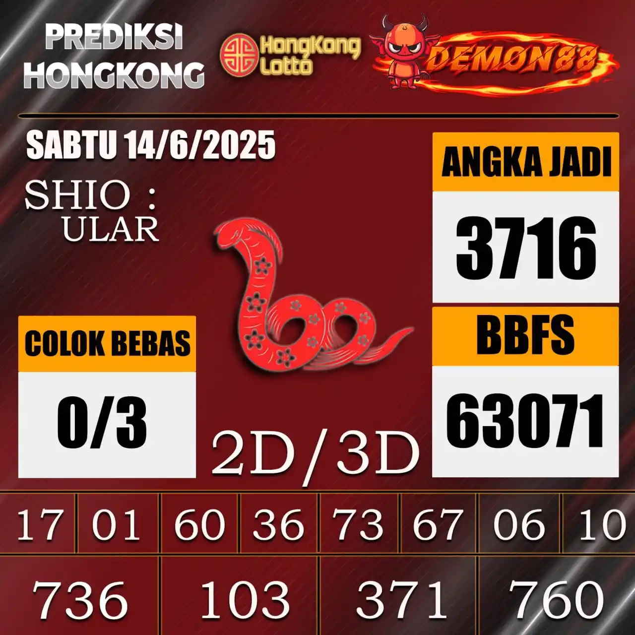 Image from PREDIKSI TOGEL ONLINE 4D DEMON88 Situs TOTO Togel 4D Online Terbaik Bandar Togel Online Terpercaya: PREDIKSI TOGEL HONGKONG 🇭🇰🇭🇰🇭🇰🇭🇰🇭🇰🇭🇰 14 June 2025 BBFS : 6...