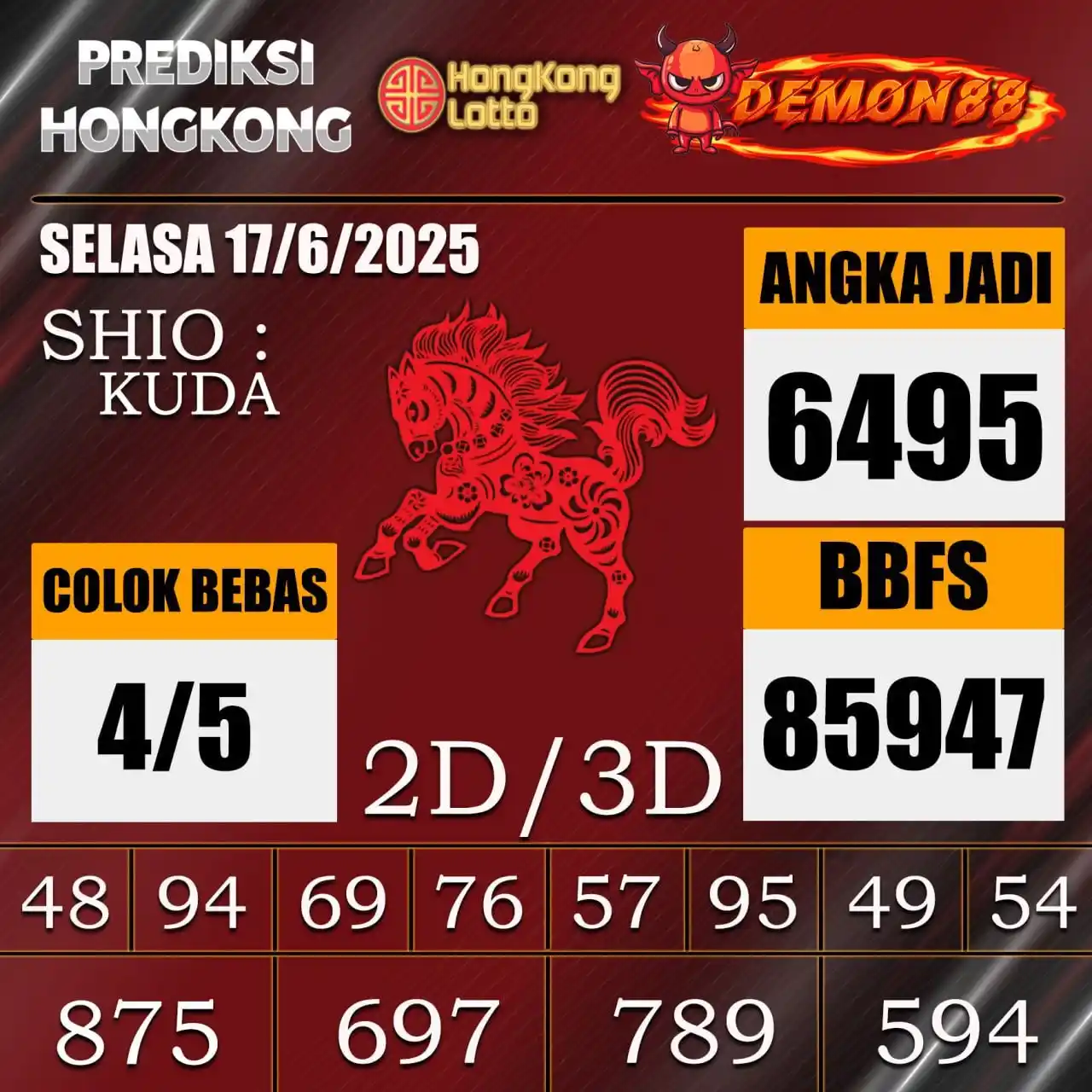 Image from PREDIKSI TOGEL ONLINE 4D DEMON88 Situs TOTO Togel 4D Online Terbaik Bandar Togel Online Terpercaya: PREDIKSI TOGEL HONGKONG 🇭🇰🇭🇰🇭🇰🇭🇰🇭🇰🇭🇰 17 June 2025 BBFS : 8...