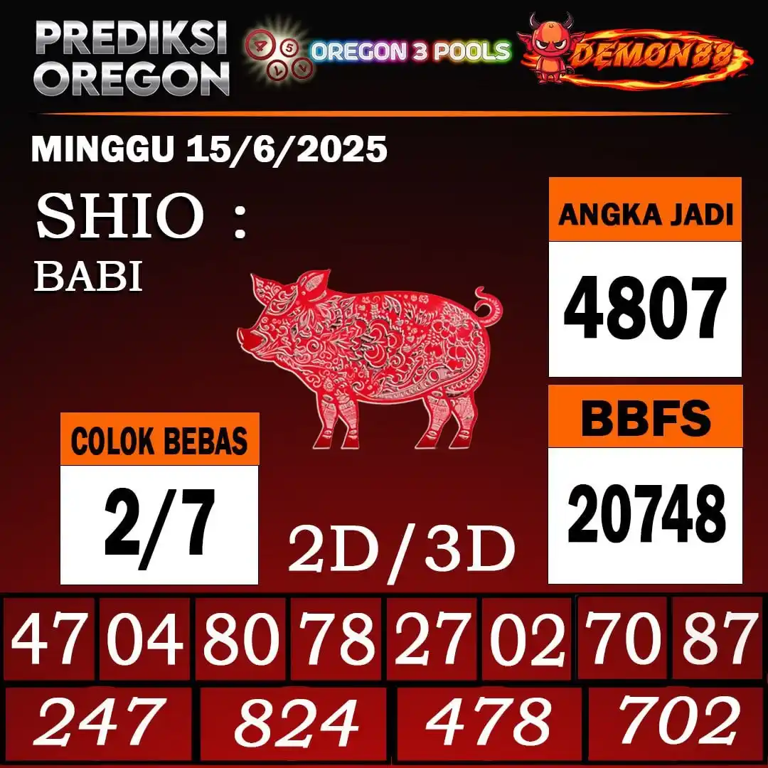 Image from PREDIKSI TOGEL ONLINE 4D DEMON88 Situs TOTO Togel 4D Online Terbaik Bandar Togel Online Terpercaya: PREDIKSI TOGEL OREGON 3  15 June  2025 BBFS :  20748 CB : 2/7 TOP 4D :...