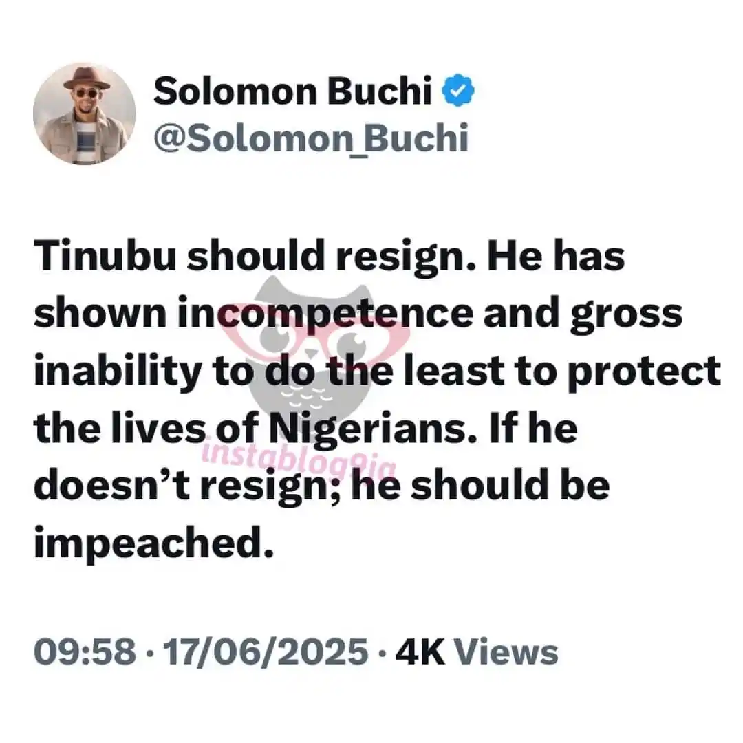 Image from Instablog9ja Network: President Tinubu should resign or be impeached — Life Coach Solomon Bu...