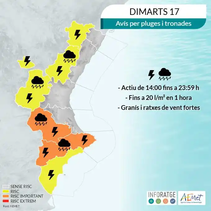 Image from Ajuntament de Carcaixent: ‼ *Previsió meteorològica* ©️Inforatge 16/06/2025 🟠 Atenció a les ...