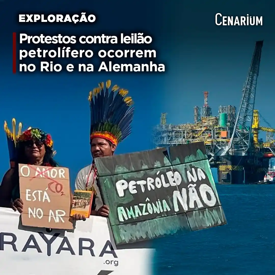 Image from CENARIUM: ‼️ *Protestos contra leilão petrolífero ocorrem no Rio e na Alemanha* ...