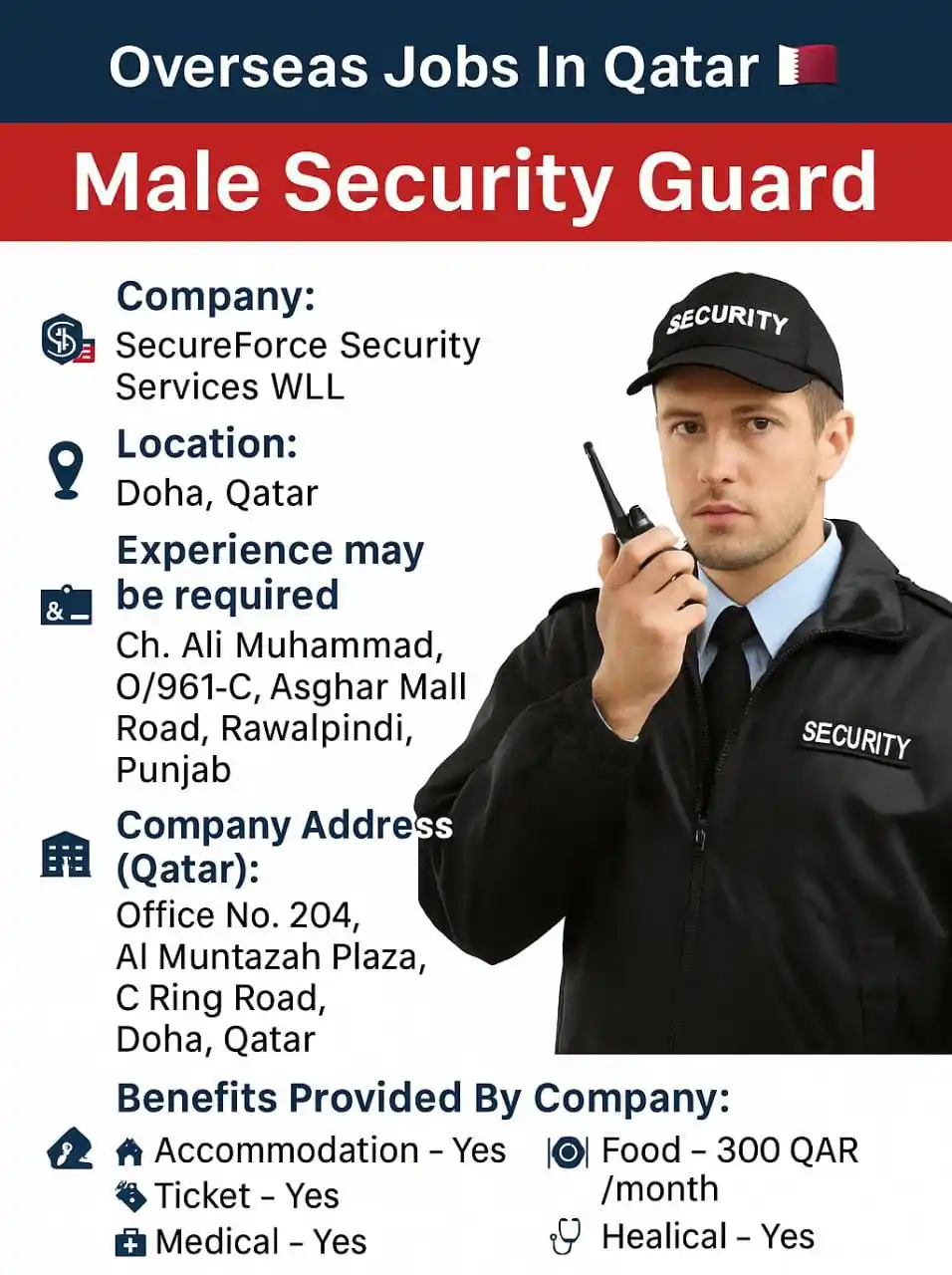 Image from Foreign Jobs Official - Saudi Arabia - UAE - Kuwait: *Security Guard Required In Qatar 🇶🇦* 🏢 *Company* : SecureForce Se...