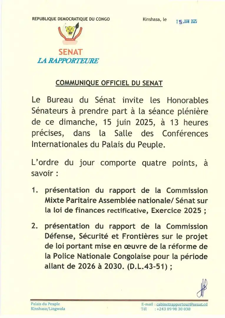 Image from SENAT RDC: *Session Parlementaire — Mars 2025* 🚨 *CLÔTURE DE LA SESSION PARLE...