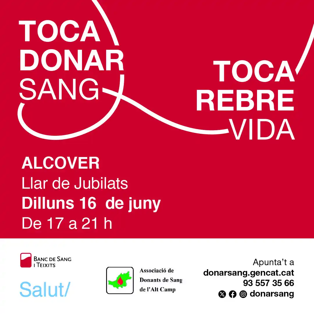 Image from Alcover Vila: *[SOLIDARITAT]* 🩸Campanya de Donació de sang 📆 Dilluns 16 de juny 🕒...