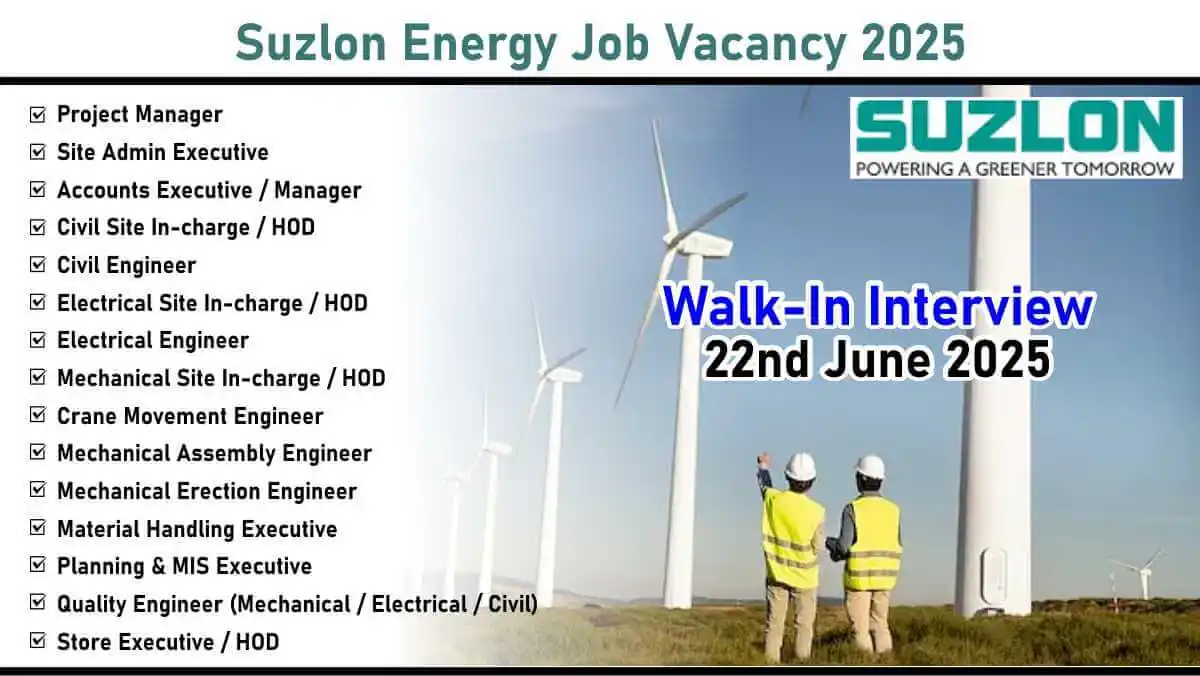 Image from Construction Placement: 📢📢 *Suzlon Energy Job Vacancy 2025: Hiring for Multiple Engineering ...