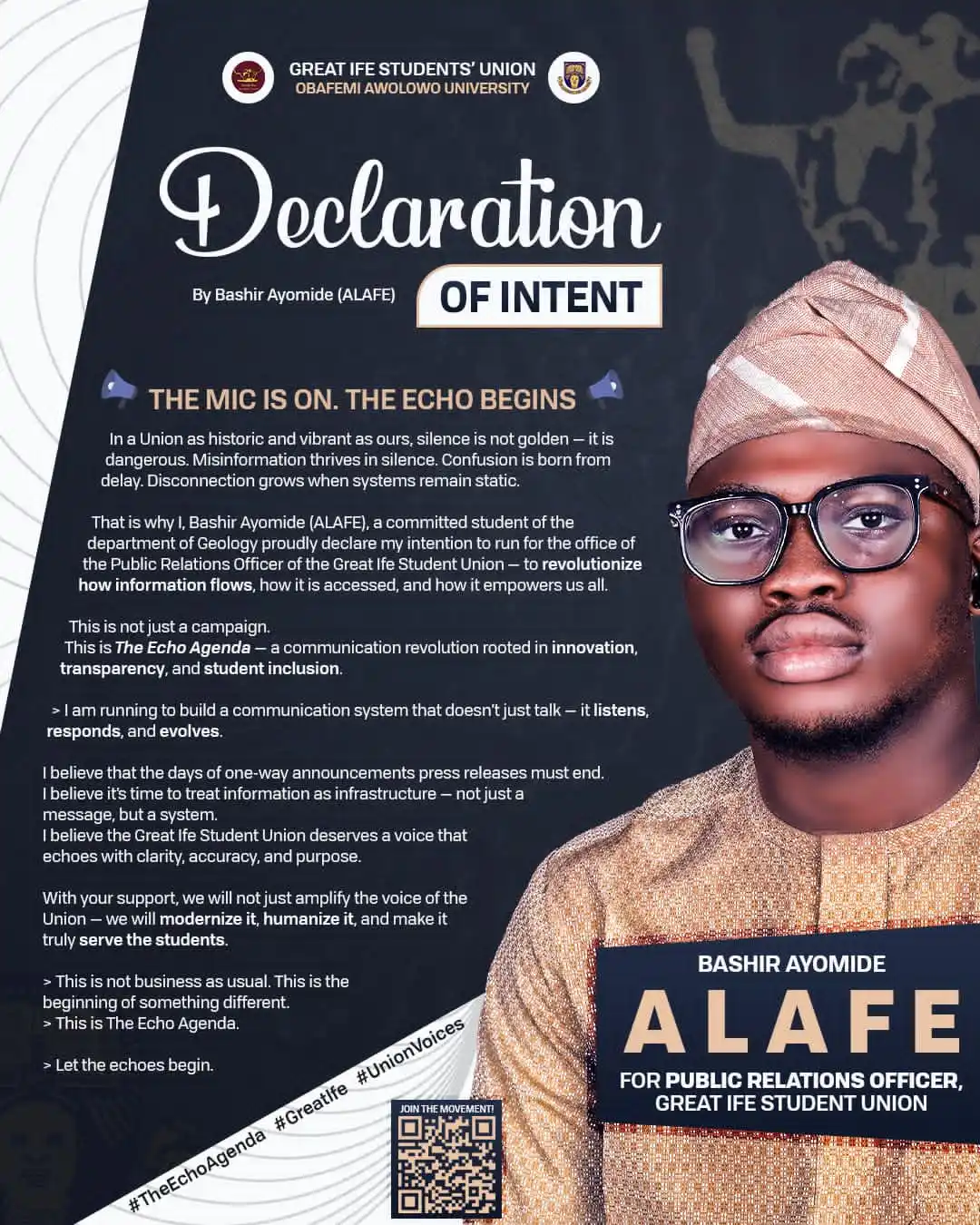 Image from OBAFEMI AWOLOWO UNIVERSITY (GREAT IFE).: *THE MIC IS ON. THE ECHO BEGINS.🎙* Today, I, `Bashir Ayomide (ALAFE)...