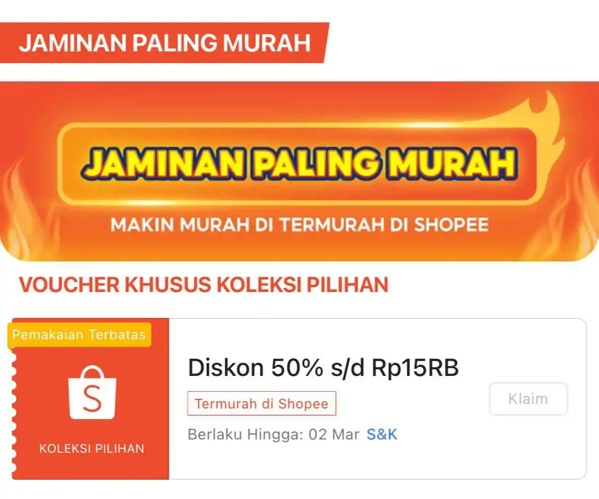 Image from Racun Shopee Receh: Voucher Termurah ⚡ Klaim & Pakai ⏰ 18:00 WIB Diskon 50% Maks 15RB Mi...