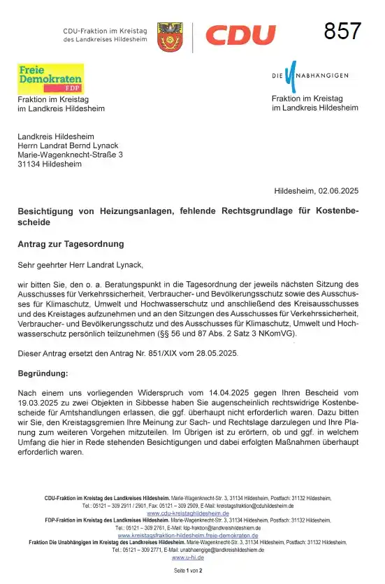 Image from Die Unabhängigen - Kreistagsfraktion Landkreis Hildesheim: Wir haben einem Antrag der CDU Kreistagsfraktion zum Thema der "Besic...
