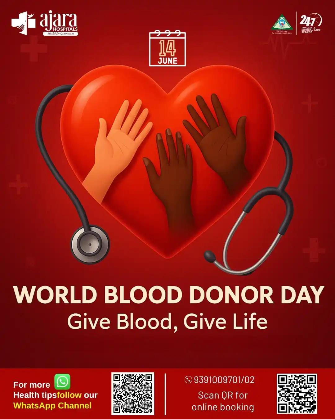 Image from Ajara Hospitals: *🩸 World Blood Donor Day – Give Blood, Give Life* Your one donation ...