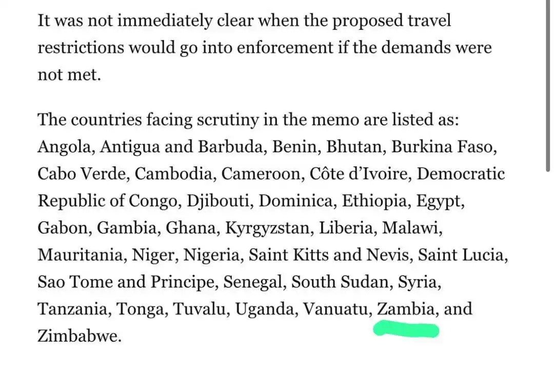 Image from Zed Blog: Zambia among 36 countries given 60-day ultimatum by USA to improve vet...
