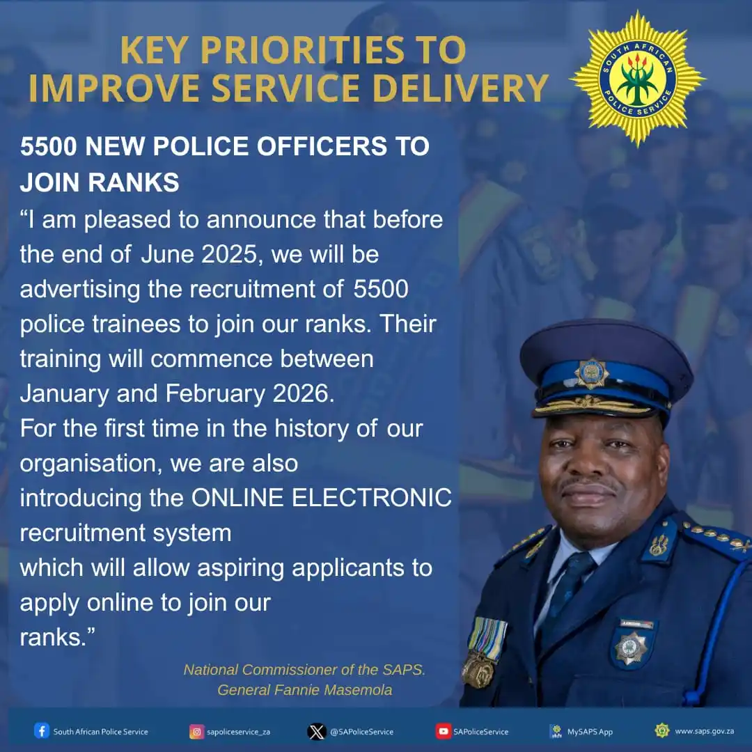 Image from dailyspark: 5500 new SAPS Trainees, announcement before end of June 2025 visit da...