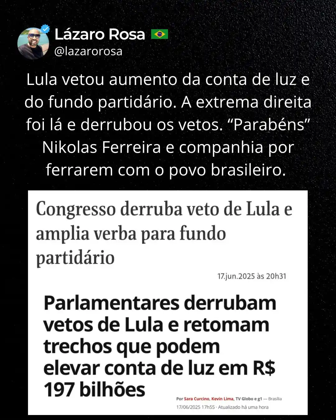 Image from ESTOU COM LULA: A extrema direita aumentou a sua conta de luz. COMPARTILHE MUITO!...