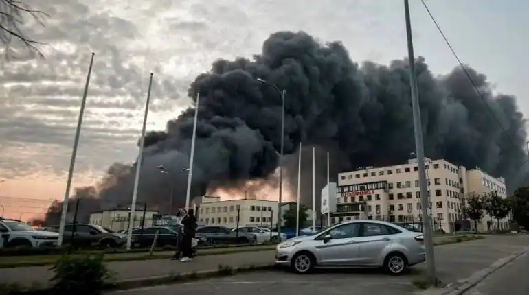 Image from UATV English: A recent Russian attack on Kyiv damaged the premises of American aeros...