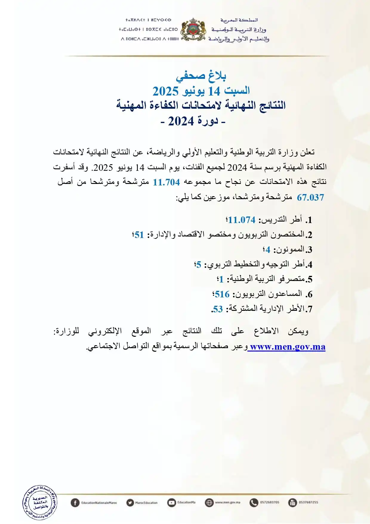 Image from المنهاج الدراسي المغربي: النتائج النهائية لامتحانات الكفاءة المهنية -دورة 2024 🔴 ✔️ البلاغ ...