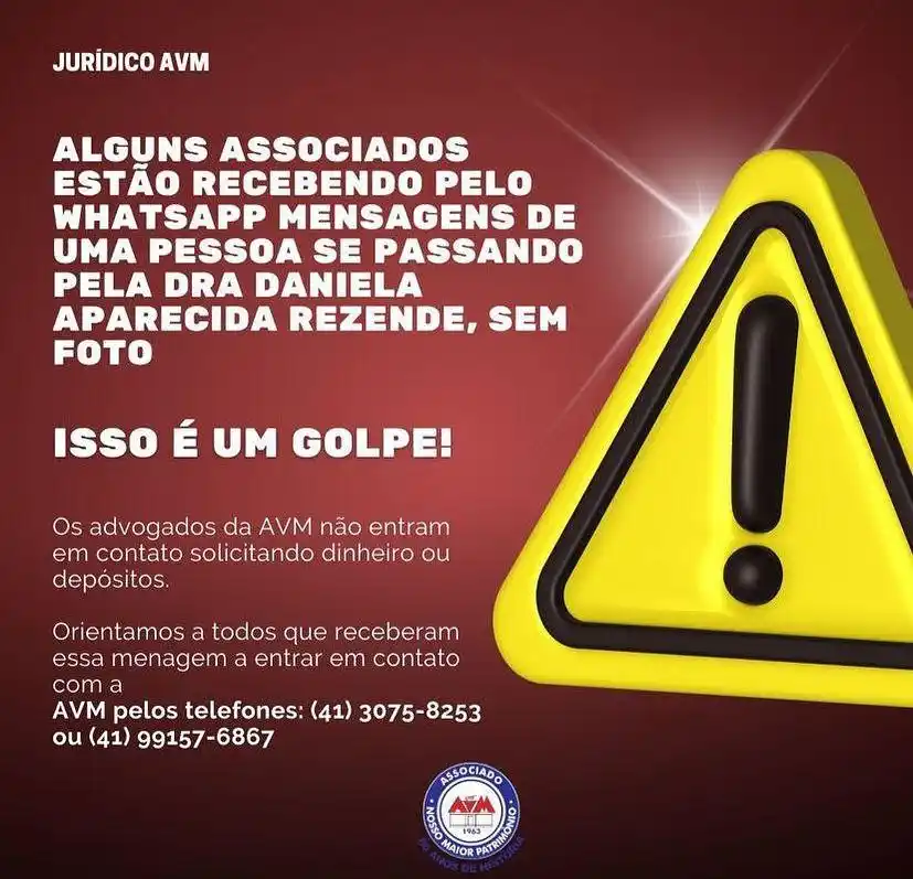 Image from Canal AVM: ATENÇÃO, ASSOCIADOS! Mensagens falsas estão sendo enviadas via WhatsA...