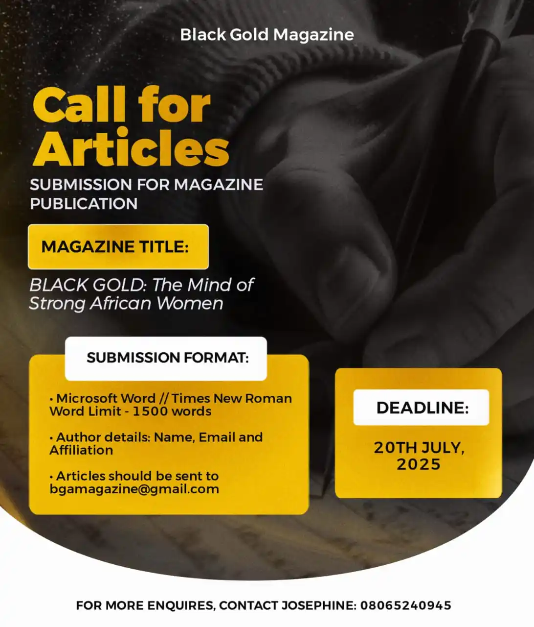 Image from Dr Bidemi Emmanuel Ekundayo: *📣 CALL FOR ARTICLES – BLACK GOLD MAGAZINE* Are you a passionate wr...