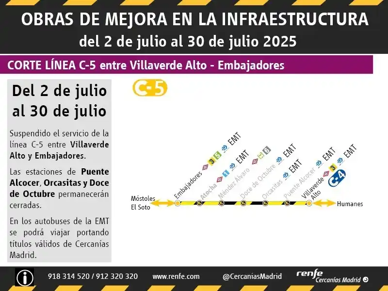 Image from Cercanías Madrid: 📢 *Cercanías Madrid informa*:  🚧 Por obras de mejora en la infraestr...
