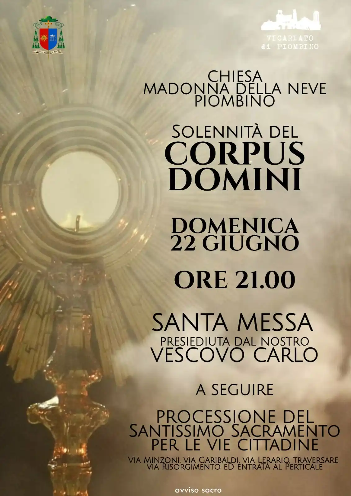 Image from Diocesi Massa Marittima - Piombino: Corpus Domini: a *Piombino* appuntamento domenica 22 giugno alle 21 al...