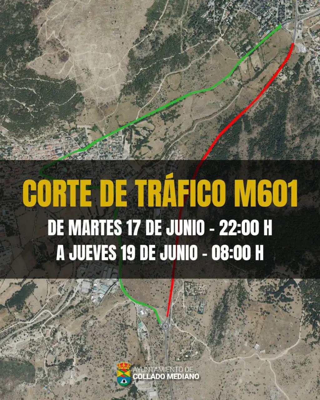 Image from Información Collado Mediano: ⚠️ Corte de tráfico en la M-601 del 17 al 19 de junio La Dirección Gen...