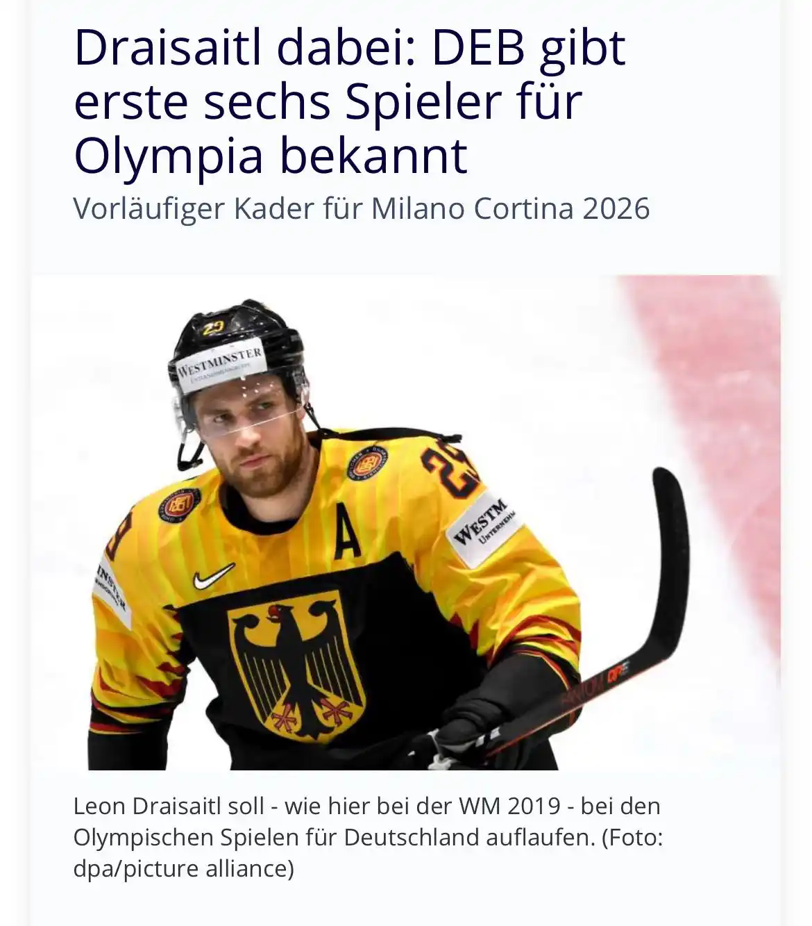Image from Hockeyweb: Der DEB nominiert vorab sechs NHL-Spieler für die Olympischen Wintersp...