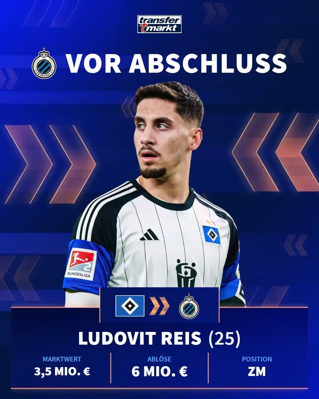 Image from Transfermarkt.de: Der HSV bekommt ein Jahr vor Vertragsende ordentlich Kohle für Ludovit...