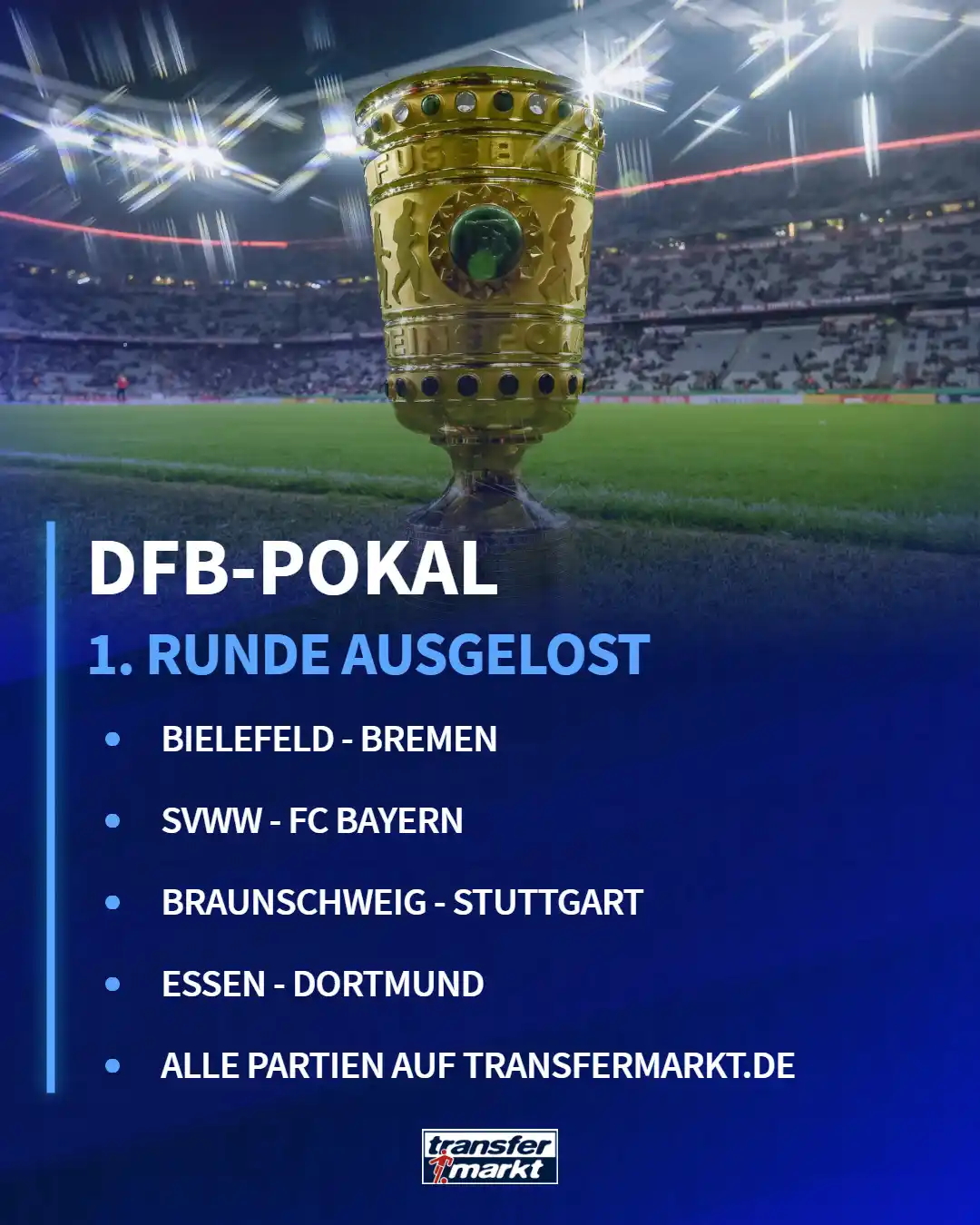 Image from Transfermarkt.de: Die 1. Pokalrunde steht! Wann es losgeht, warum die Bayern sowie der V...
