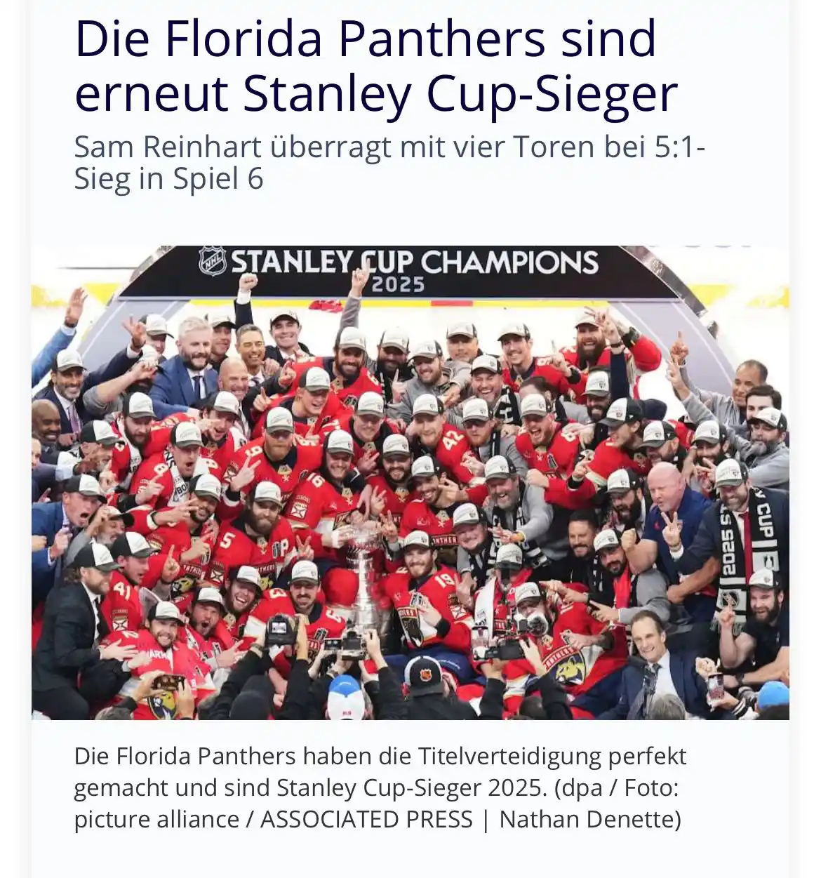 Image from Hockeyweb: Die Florida Panthers dominierten auch Spiel 6 der Finalserie gegen die...