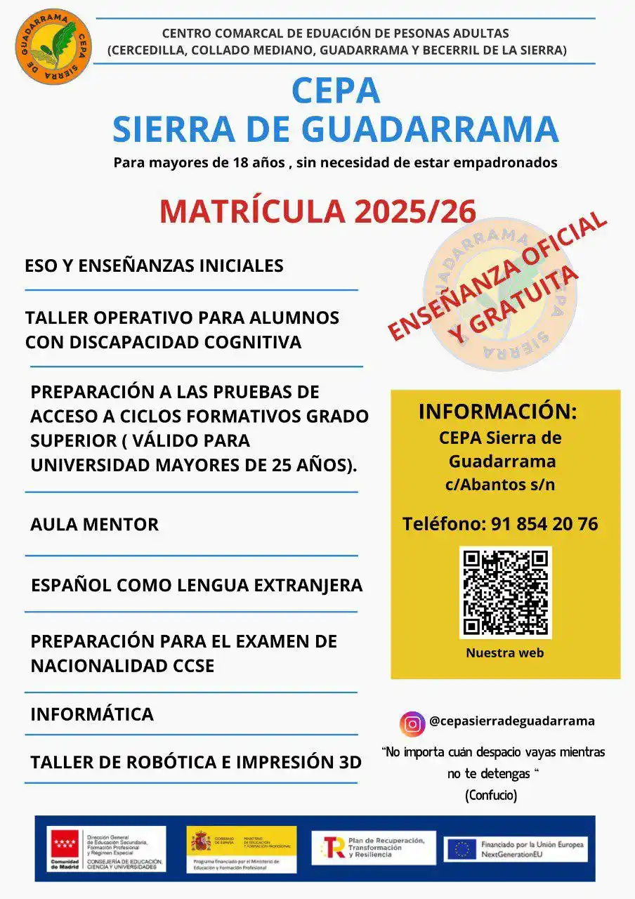 Image from Información Collado Mediano: 📣 El Centro de Educación de Personas Adultas (CEPA) Sierra de Guadarr...