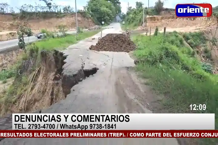 Image from Oriente Televisión Canal 28: EN VIVO: Colapsó la carretera CA-6 que comunica Honduras con Nicaragua...